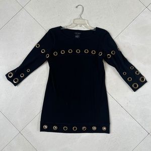 Eva Varro Black Multi Grommet 3/4 Sleeve Tunic sz S